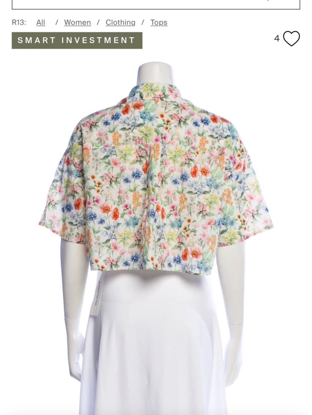 R13 White Multicolor Floral Cropped Button-Down Top